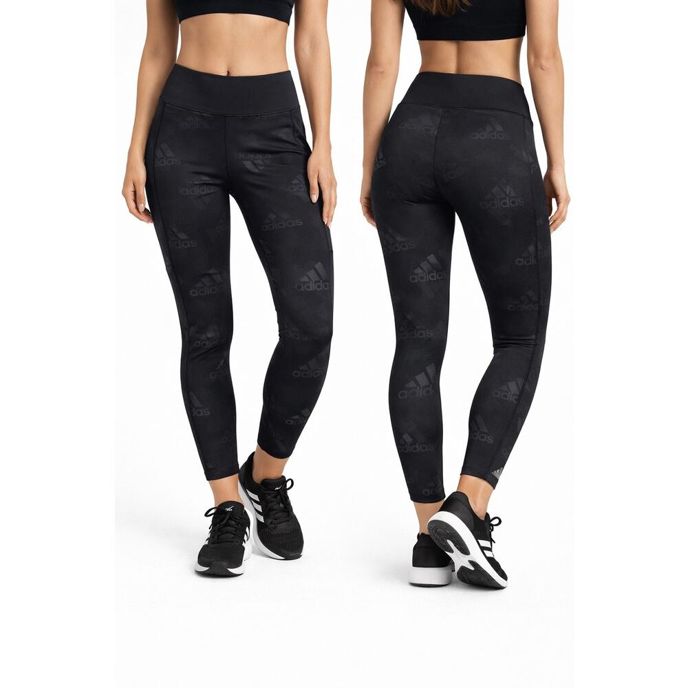 NEW Adidas Women 7/8 High Rise Tight Legging Black Logo Print Medium M NWT